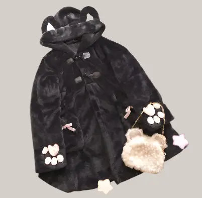 Women Winter Cartoon Fur Coats Black