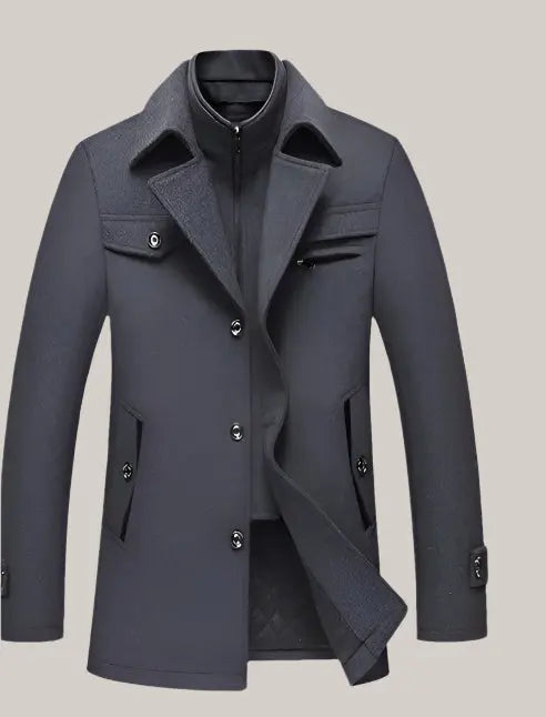 Men Woolen Coats Winter Slim Fit Light Gray