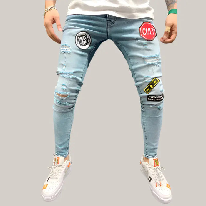 Ripped embroidered jeans Blue