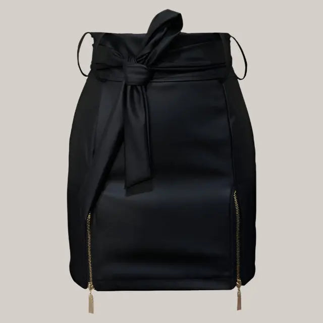 Women Bandage PU Leather Skirt Black