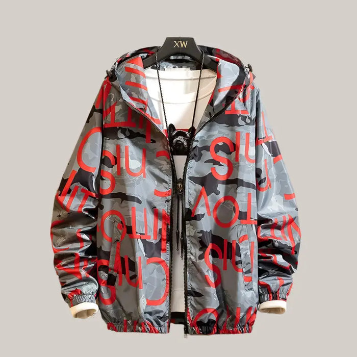 Men Casual Streetwear Hooded Printing Coats Red word
