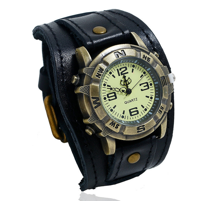 Vintage Leather Watch Bracelet Black