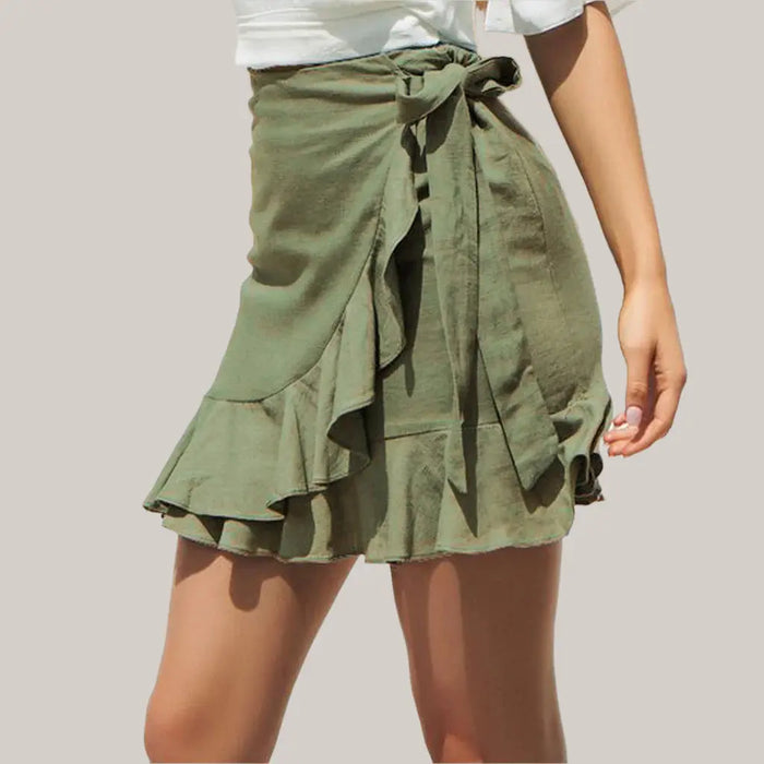 White Skirts Solid Ruffles Bandage Lace Up Sho Green