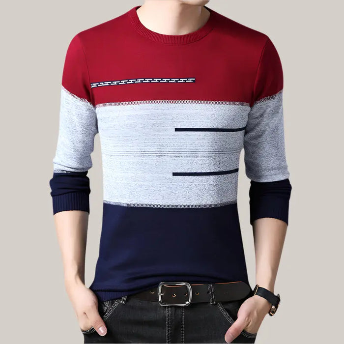 Winter Pullover Men Round Collar Red
