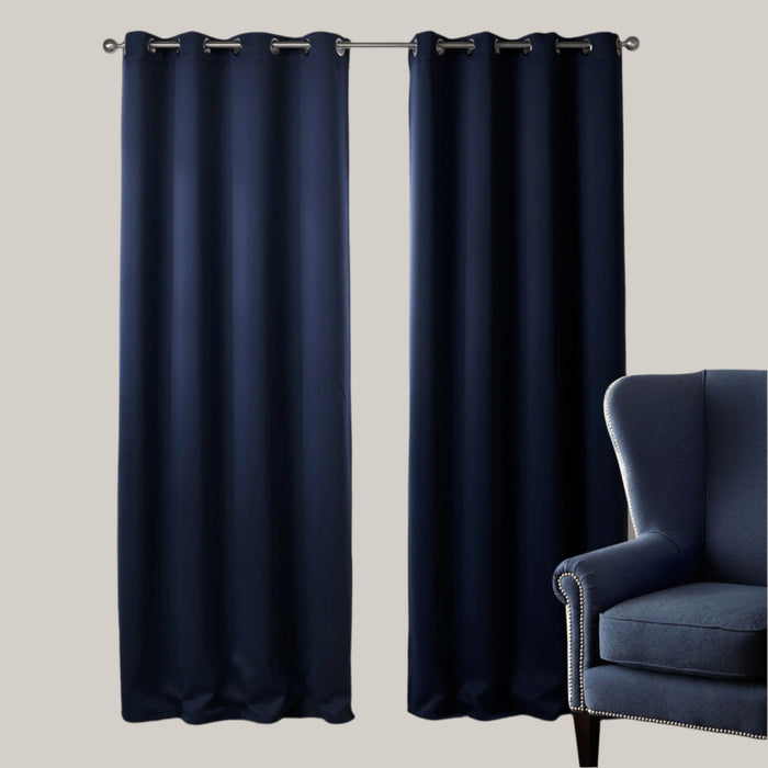Blackout Fabric Printed Curtains Navy Blue