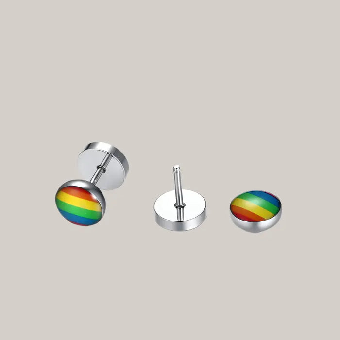 Round dumbbell rainbow Earrings White