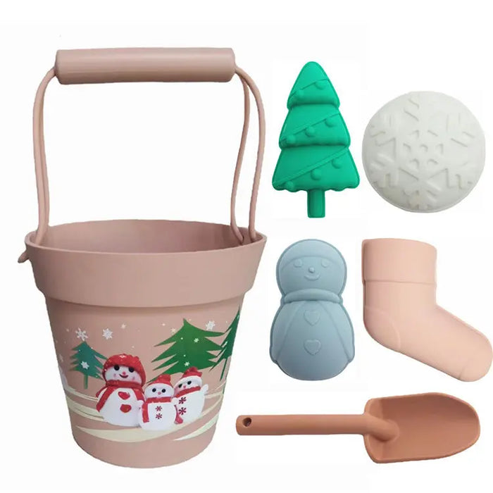 Children's Outdoor Snow Bucket Silicone Beach Toy Beach Bucket Christmas Pink