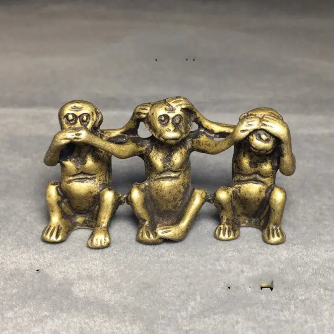 Antique Distressed Tabletop Ornaments Sannonhou Brass Collectibles Three Monkeys