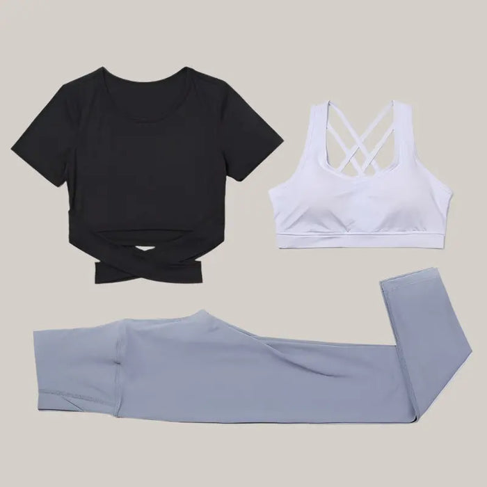 Three-piece speed suit for gym yoga wear Black and white grey
