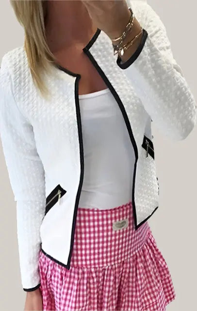 Plus Size Women Zipper Short Jacket White