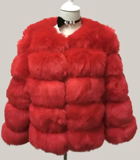 S-3XL Mink Coats Women Winter Red