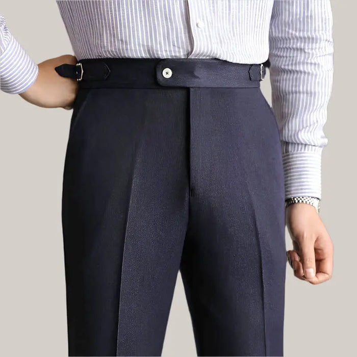Casual High-waisted Men's Dress Pants Navy blue