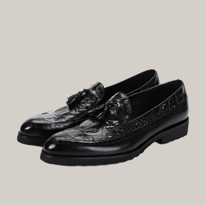 Men's dress shoes tassels Brock carved shoes Black