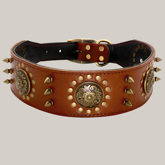 Anti-Bite Stud Dog Collar Brown