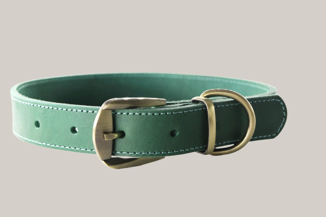 Dog Cowhide Collar Green