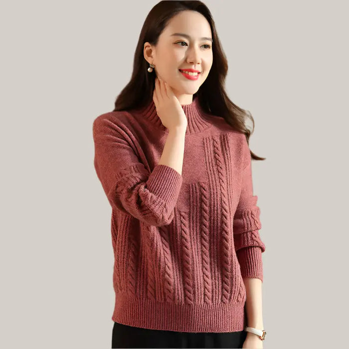 Turtleneck wool sweater women Red