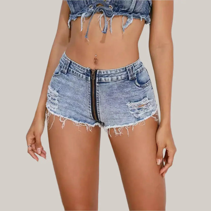 Casual Versatile Ultra Short Denim Shorts Blue