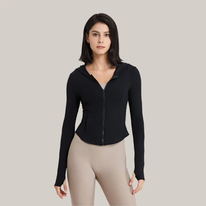 Hooded Running Workout Clothes Top Black