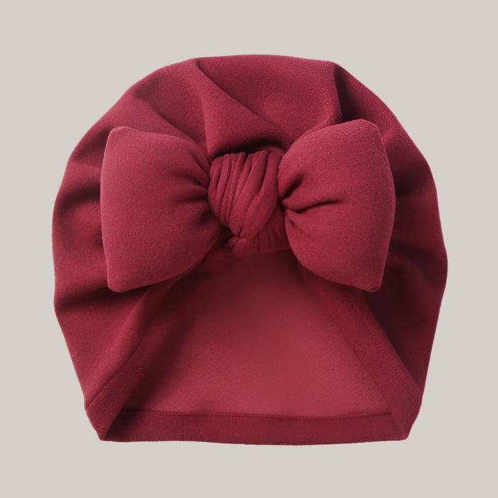 Baby Pullover Hat Cotton Filled Bow Wine Red