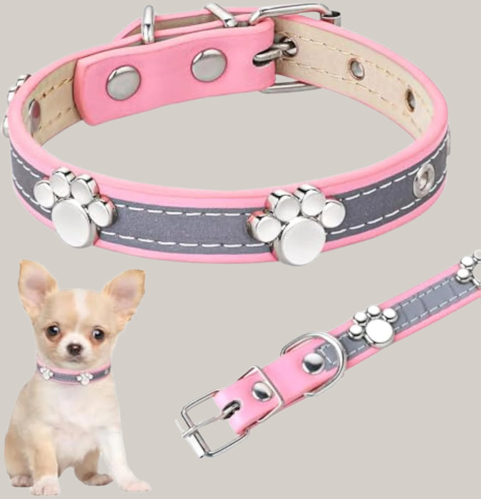 Adjustable Girl Puppy Dog Collars With Cute Paw Rivet XXL
