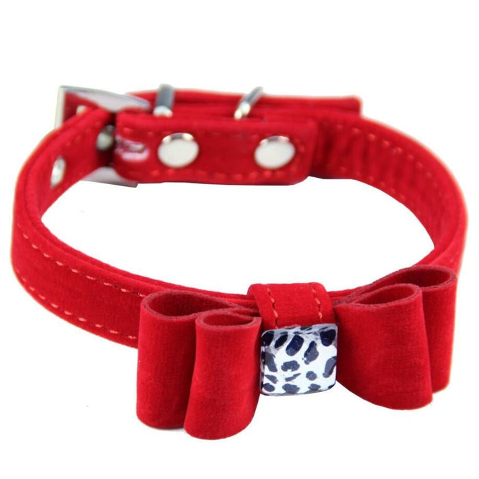 Dog collar made of flannelette with bow tie Red