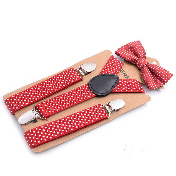 Elastic Boys Suspender Bowties Set Red