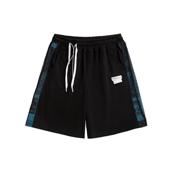 Ethnic Style Side Striped Casual Loose shorts Black