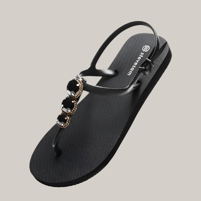 Flat Bottom Herringbone Slippers Black