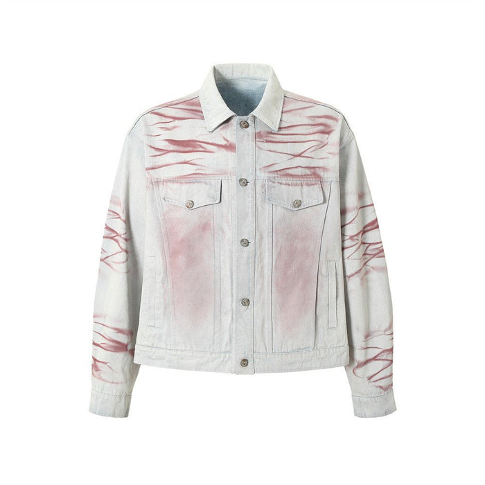 Inkjet Tie-dyed Denim Loose Jacket Men Blue
