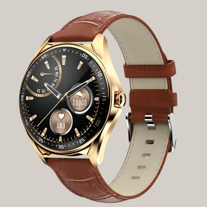 Multi-sport Bracelet With GPS Track For Blood Pressure And Oxygen Golden brown leather