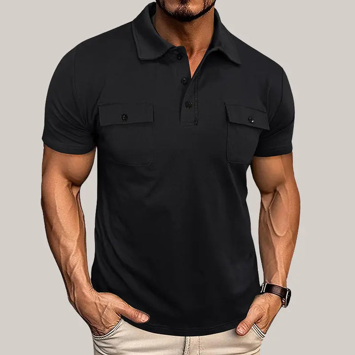 Summer Lapel Button Polo Shirt Black