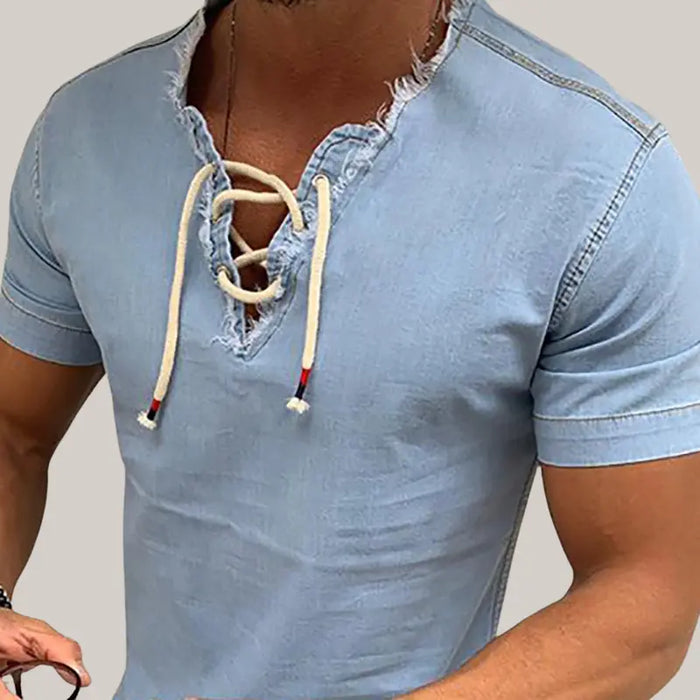 Solid Color Short-Sleeved T-Shirt Blue