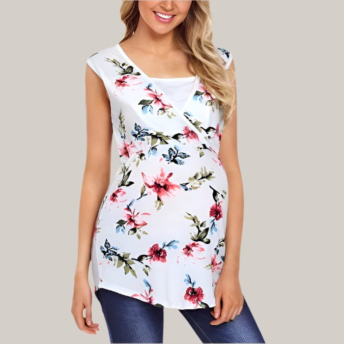 Pregnant Women Floral Printed Vest Maternity White