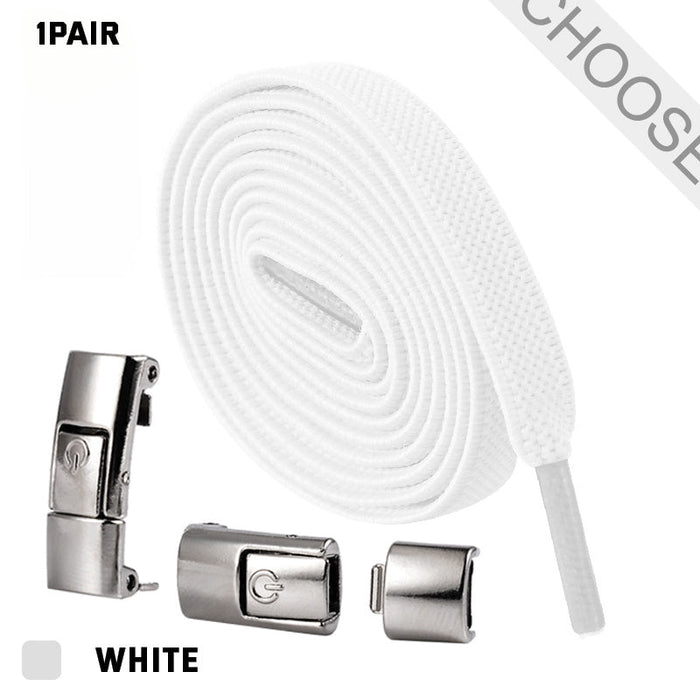 Press Lock Shoelaces Without Ties Elastic Laces Sneaker 8MM Widened Flat No Tie Shoe Laces Kids Shoelace For Shoes White