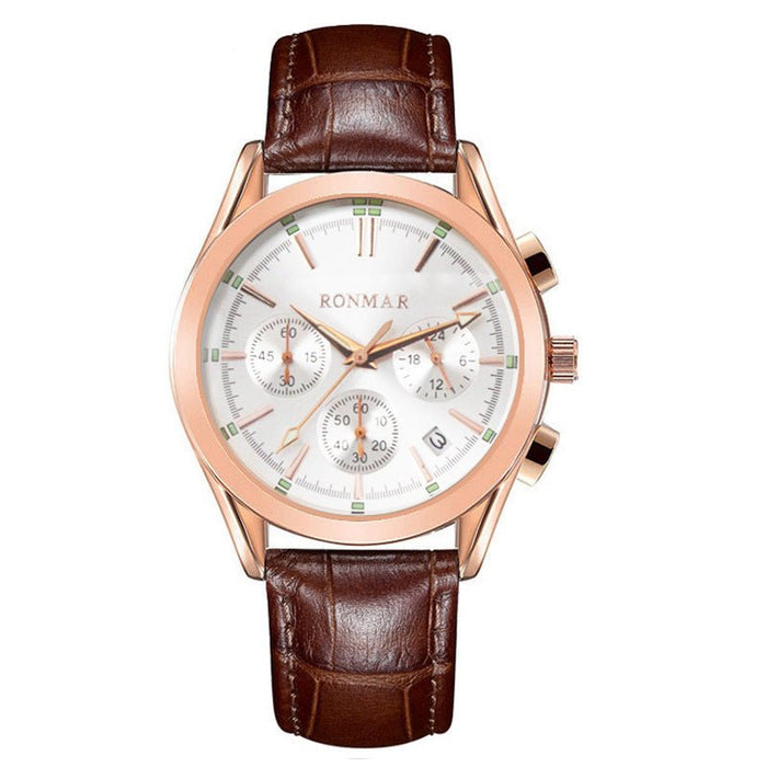 Six-pin quartz leather waterproof watch Silver brown
