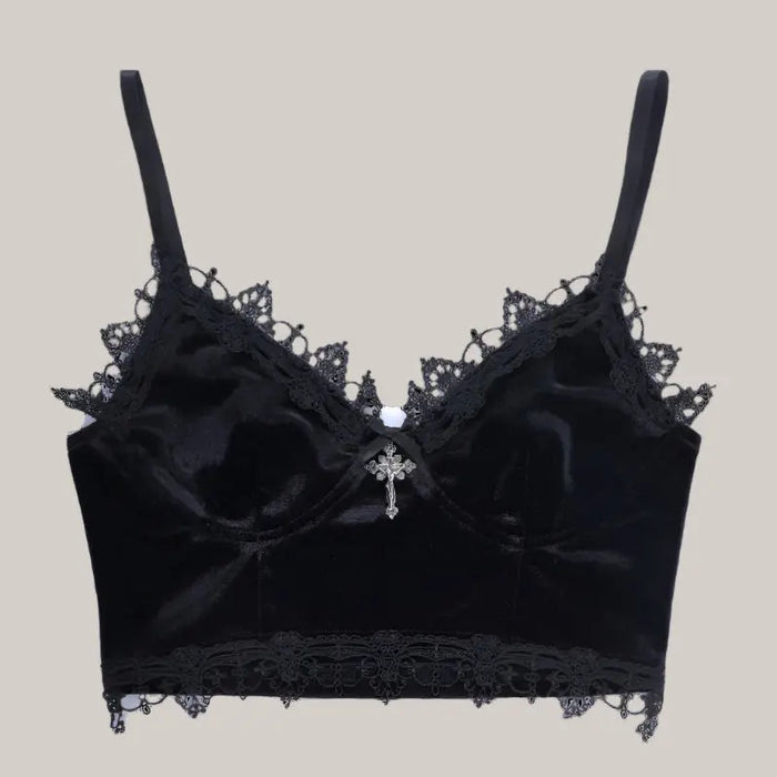 Velvet Y2K Mall Goth Crop Tops Black