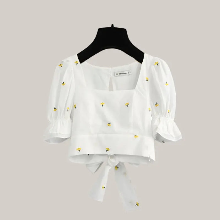 Floral Embroidery Cropped Blouses