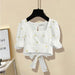 Floral Embroidery Cropped Blouses White
