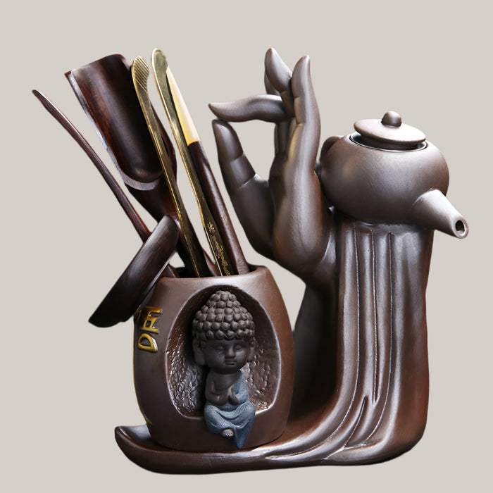 Buddhist Monk Ceramic Tea Strainer Set Wu Can Ebony Six Gentlemen 15x7.7x17.2cm