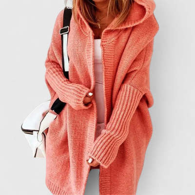 Women’s Knitted Hooded Cardigan – Loose Batwing Sleeve Winter Sweater