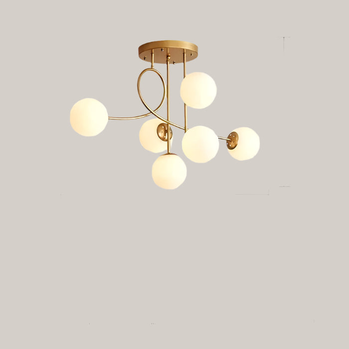 Geometric Iron Chandelier for Living Rooms Golden Milky White Lampshade