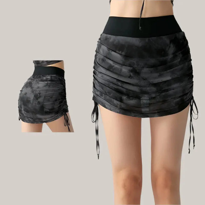 Printed Tie-dyed Mesh Yoga Skirts Black