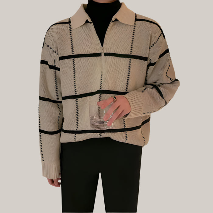 Check Lapel Knit Polo Shirt Men