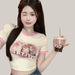 Lovely Cartoon Print Crop T-shirts Female