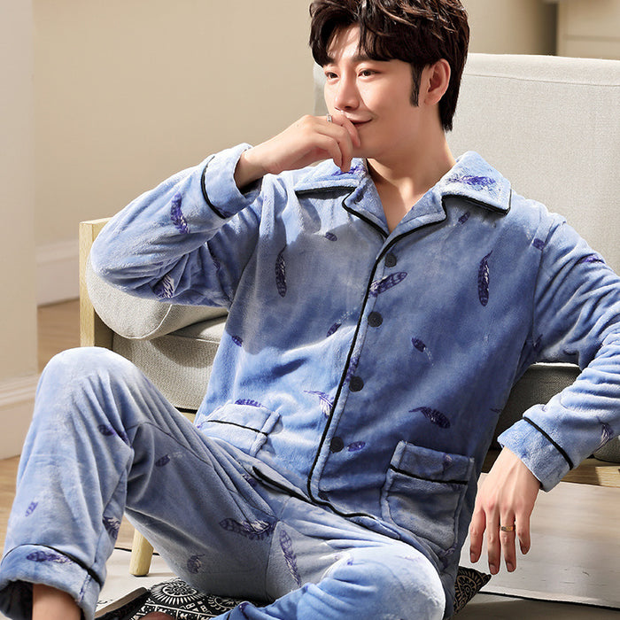 Men's Long-sleeved Flannel Warm Men's Pajamas