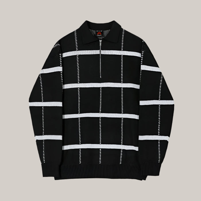 Check Lapel Knit Polo Shirt Men