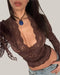 Fairy Vintage Lace Floral Crop Tops Coffee