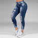 ripped holes show thin stretch jeans