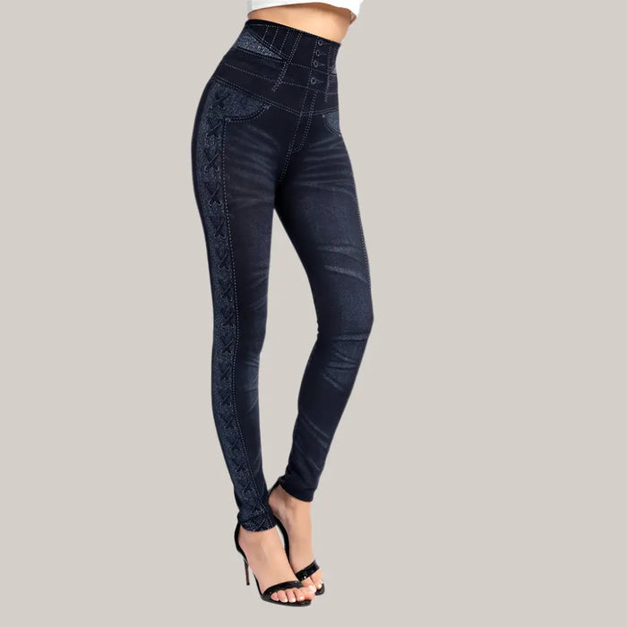 Imitation denim leggings Black