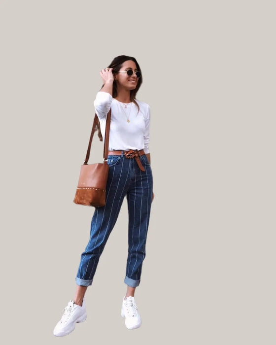Stretch striped jeans Dark blue